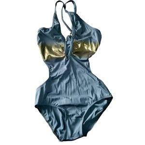 🩱  Women's grey & gold one peace boutique custom design swimsuit